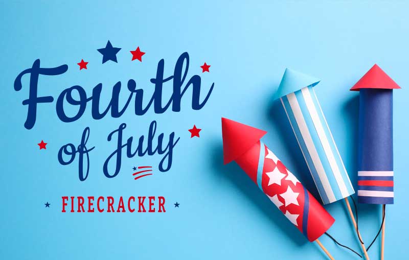 Fourth of July graphic with unlit rocket fireworks.